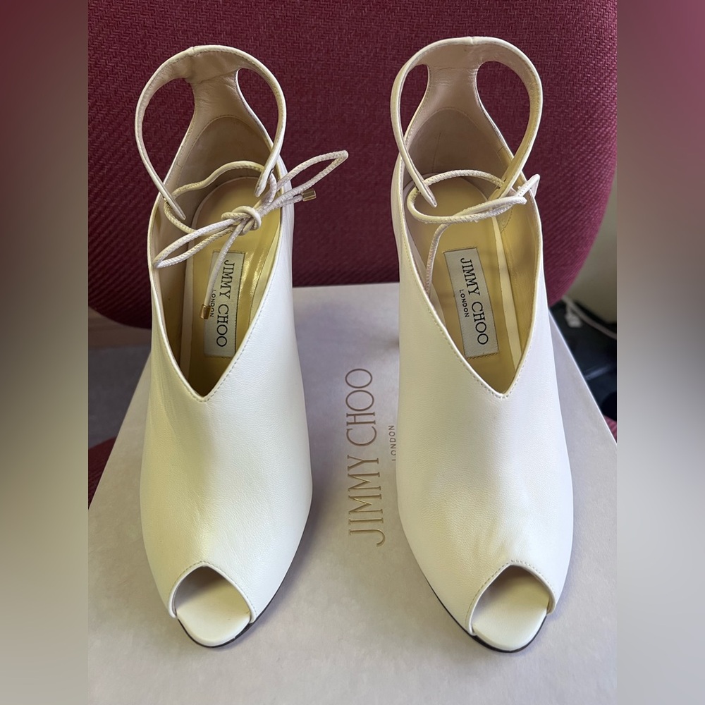 Jimmy Choo Cream Peep-Toe Heels